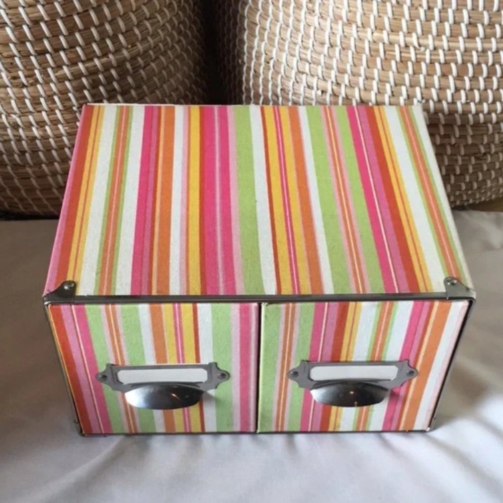 Striped Storage Box with 2 Pull Out Draws - Picture 2 of 7